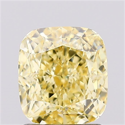 Picture of Lab Created Diamond 1.51 Carats, Cushion with  Cut, Fancy Intense Yellow Color, VVS2 Clarity and Certified by IGI
