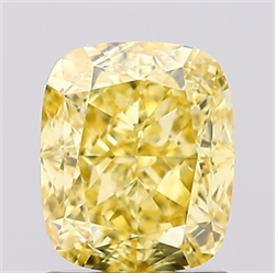 Picture of Lab Created Diamond 1.62 Carats, Cushion with  Cut, Fancy Vivid Yellow Color, VS1 Clarity and Certified by IGI