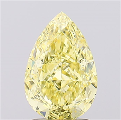Picture of Lab Created Diamond 2.13 Carats, Pear with  Cut, Fancy Vivid Yellow Color, VS2 Clarity and Certified by IGI