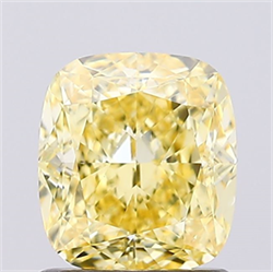 Picture of Lab Created Diamond 1.24 Carats, Cushion with  Cut, Fancy Vivid Yellow Color, VS2 Clarity and Certified by IGI