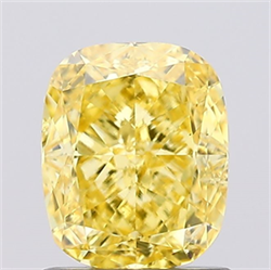 Picture of Lab Created Diamond 1.26 Carats, Cushion with  Cut, Fancy Vivid Yellow Color, VS2 Clarity and Certified by IGI