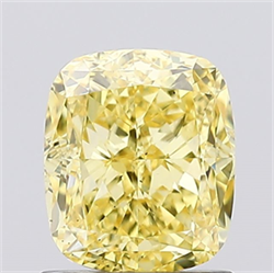 Picture of Lab Created Diamond 1.26 Carats, Cushion with  Cut, Fancy Vivid Yellow Color, VS2 Clarity and Certified by IGI