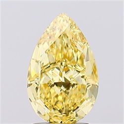 Picture of Lab Created Diamond 2.14 Carats, Pear with  Cut, Fancy Vivid Yellow Color, VS2 Clarity and Certified by IGI