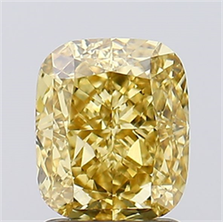 Picture of Lab Created Diamond 2.04 Carats, Cushion with  Cut, Fancy Vivid Yellow Color, VS1 Clarity and Certified by IGI