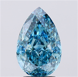 Picture of Lab Created Diamond 3.08 Carats, Pear with  Cut, Fancy Vivid Blue Color, VS1 Clarity and Certified by IGI
