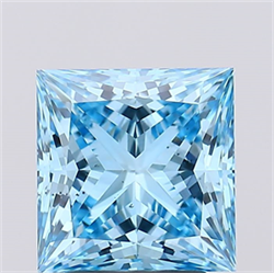 Picture of Lab Created Diamond 3.12 Carats, Princess with  Cut, Fancy Vivid Blue Color, VS2 Clarity and Certified by IGI