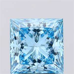 Picture of Lab Created Diamond 3.12 Carats, Princess with  Cut, Fancy Vivid Blue Color, VS2 Clarity and Certified by IGI